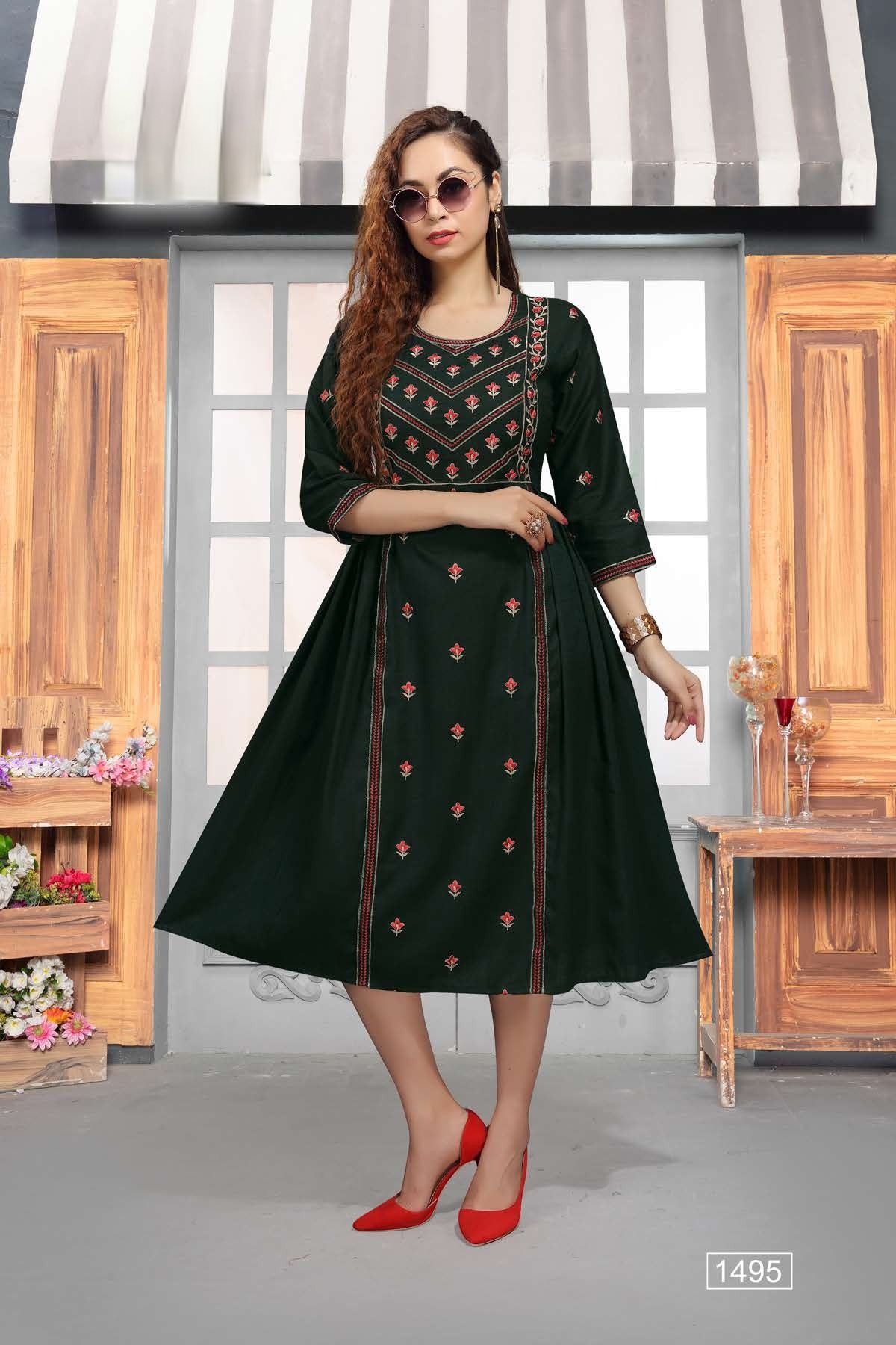 Chutki 1490 Latest Regular Wear Rayon Embroidery Designer Kurti Collection